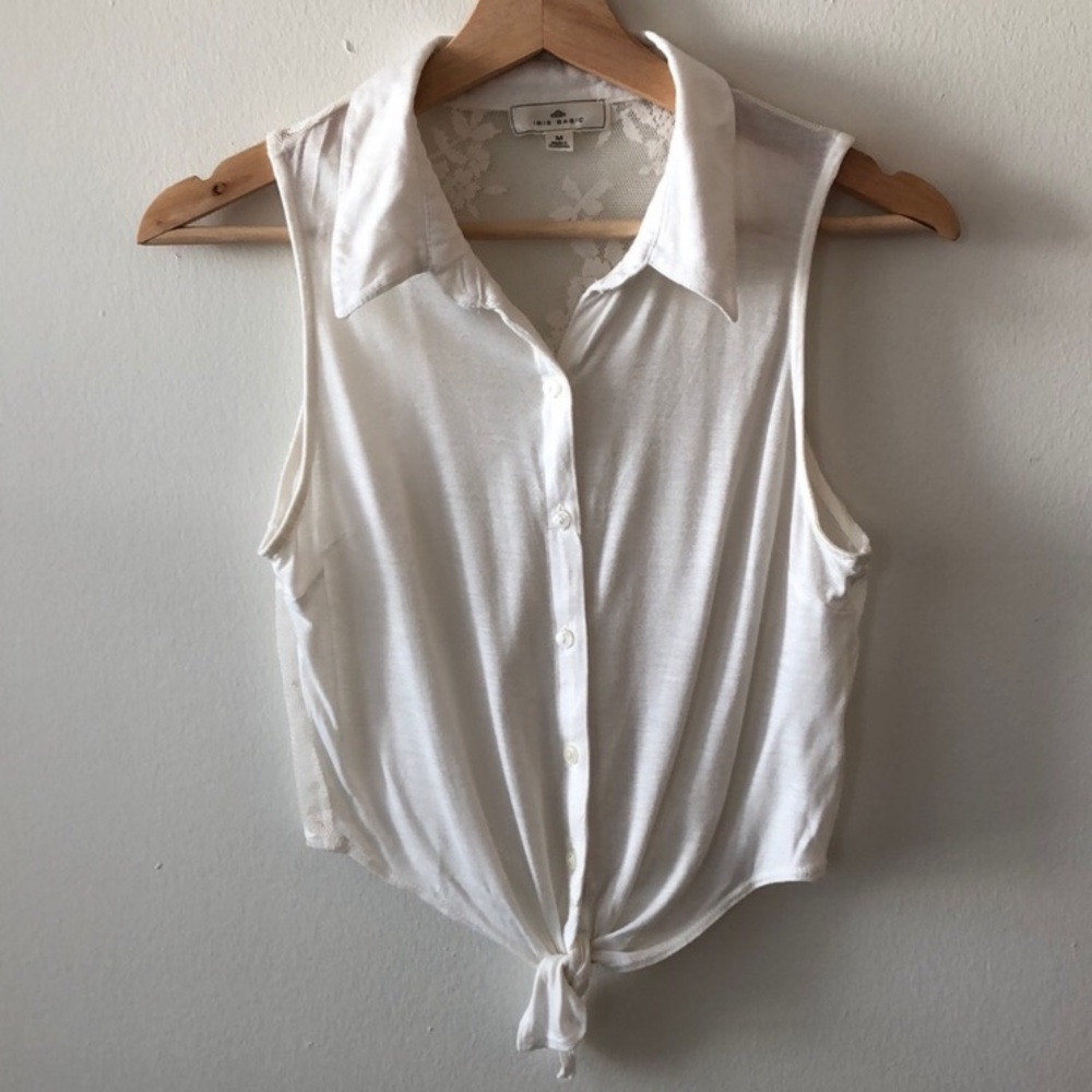 Iris Basic • Cream Boho Lace Back & Tie Front Tank Top